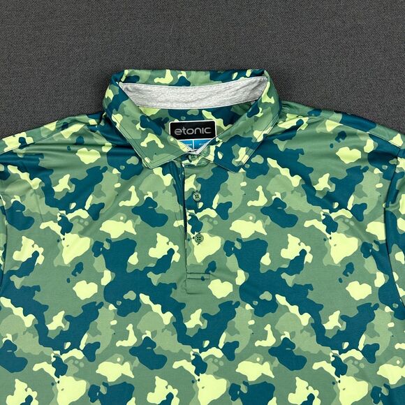 Etonic Polo Shirt Mens 2XL Green Camo Camouflage Print Wicking Stretch SS Golf - Picture 2 of 9